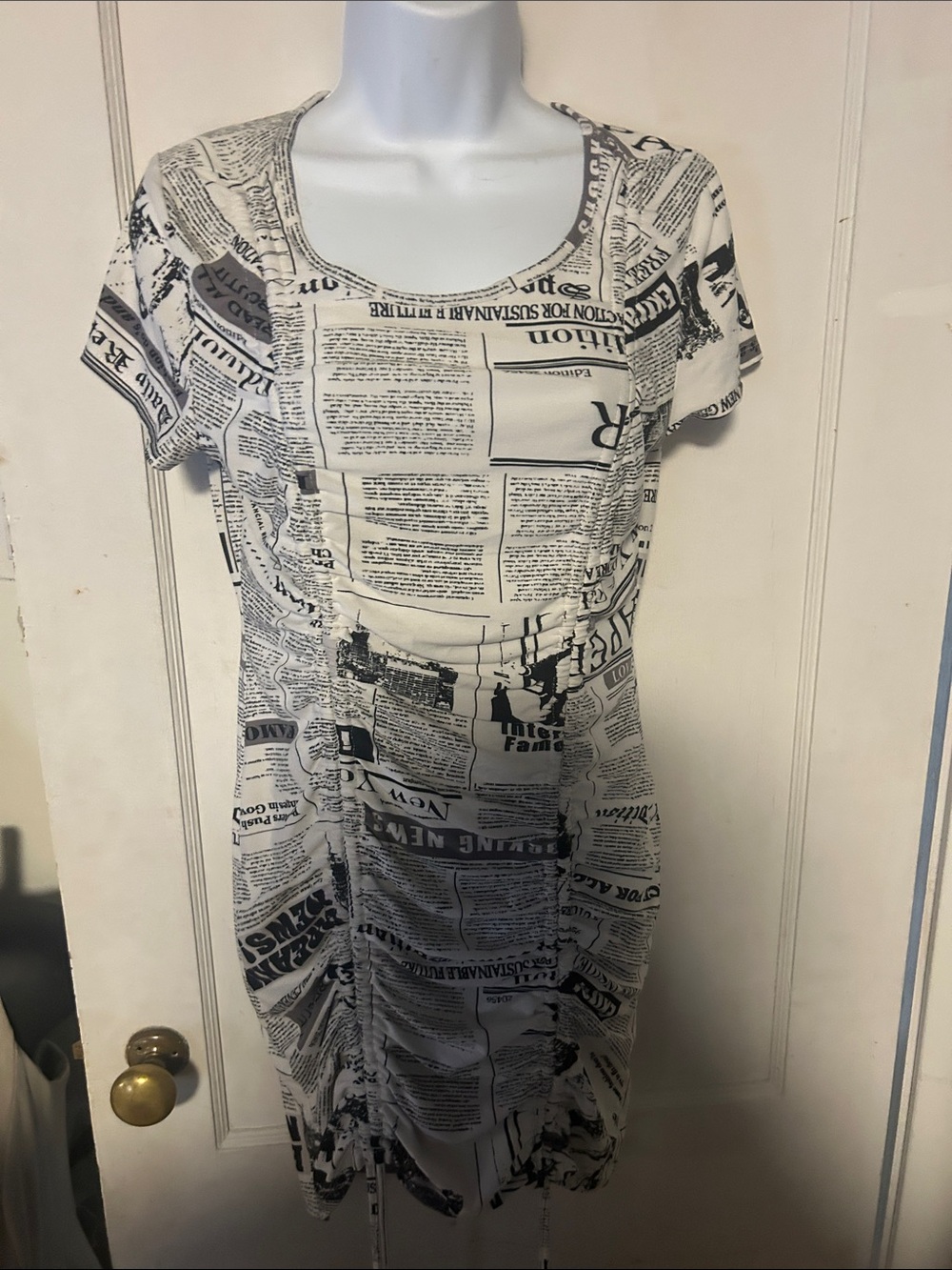 Almost Famous Black & White Newspaper Print Midi Dress